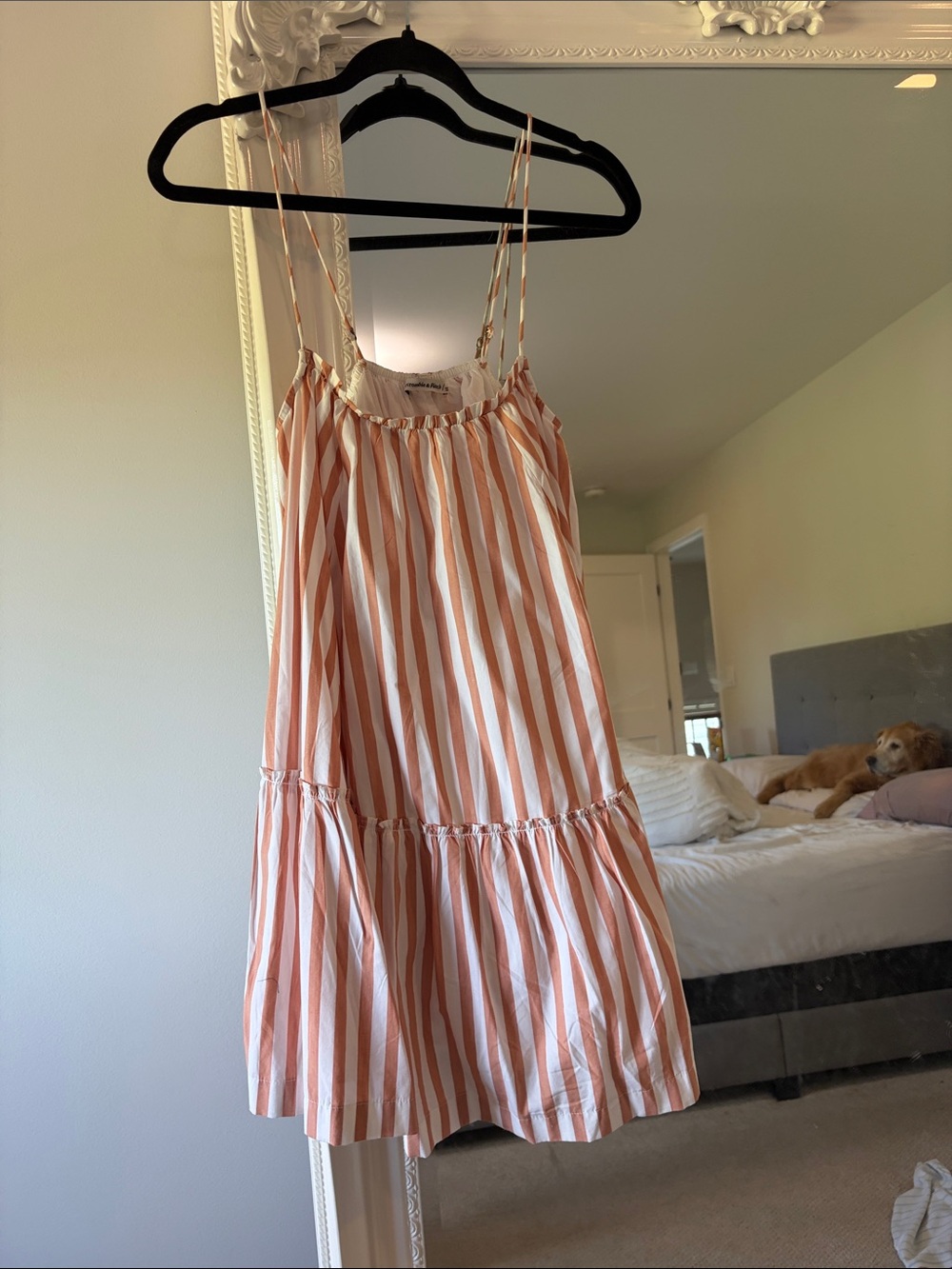 Never worn Abercrombie & Fitch Peach and White Striped Spaghetti Strap Dress